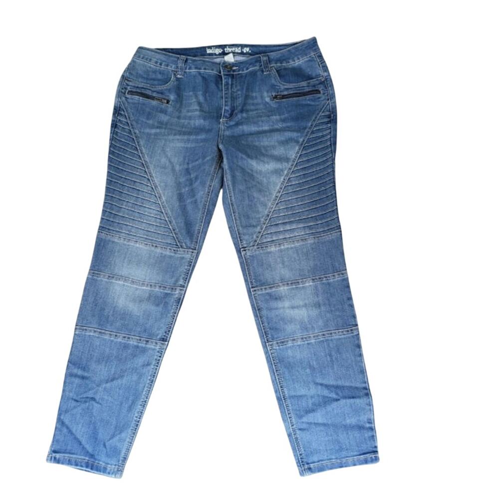 Indigo Thread Jeans 14 Womens Plus Size Zipper Pocket High‎ Rise Distressed